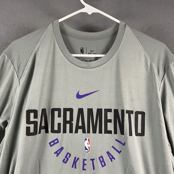 Nike Shirt Mens XL Tall Gray Sacramento Kings Dri-Fit Long Sleeve Team Issued - Picture 2 of 7